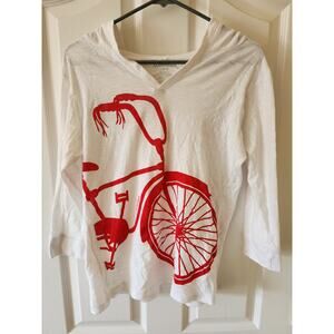 Marushka Hand Printed Cotton Hoodie Large Red Vintage Bicycle Graphic Tee